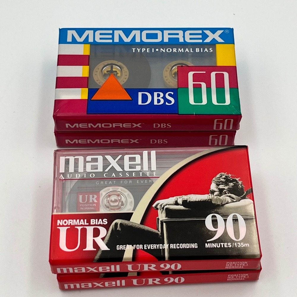 Maxell UR 90 & Memorex DBS 60 Blank‎ Audio Cassette Tapes Normal Bias Lot New